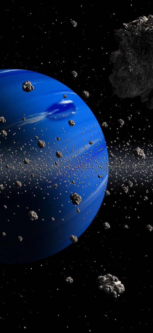 planet, asteroids, space, blue, asteroid belt