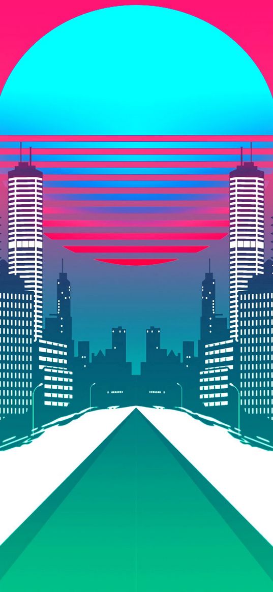 city, art, retrowave, synthwave, retro