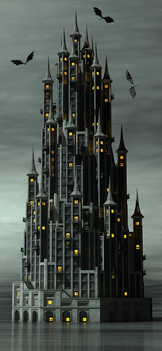 castle, dragons, fog, building, fantastic