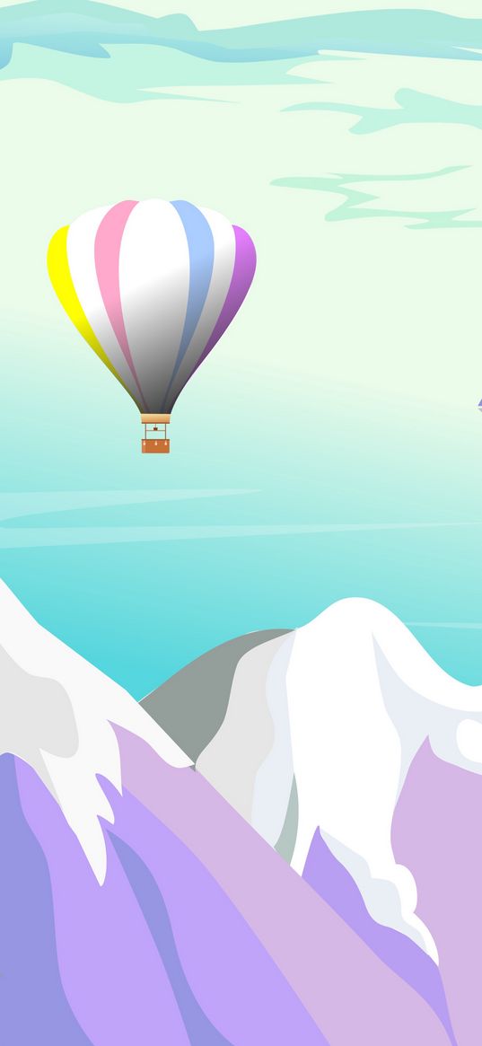 air balloon, mountains, landscape, art, vector