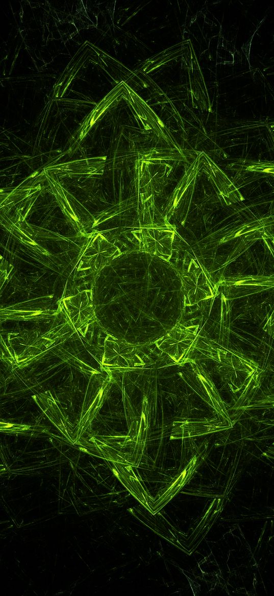 fractal, green, glow, symbol, abstraction