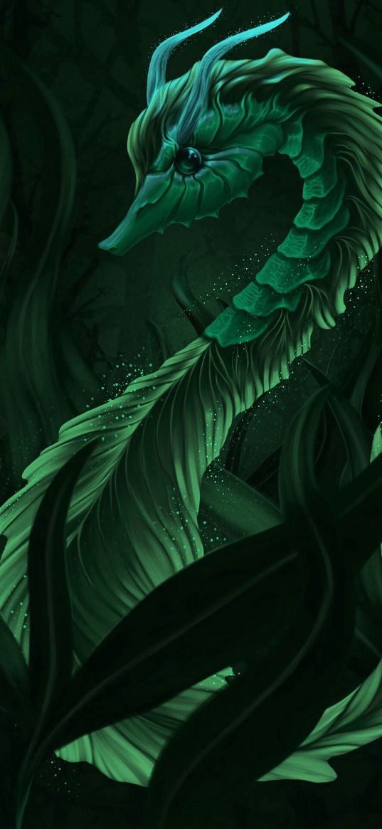 seahorse, sea, algae, art, green