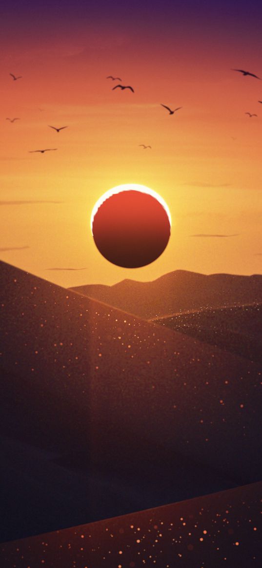 eclipse, mountains, landscape, sun, sunlight