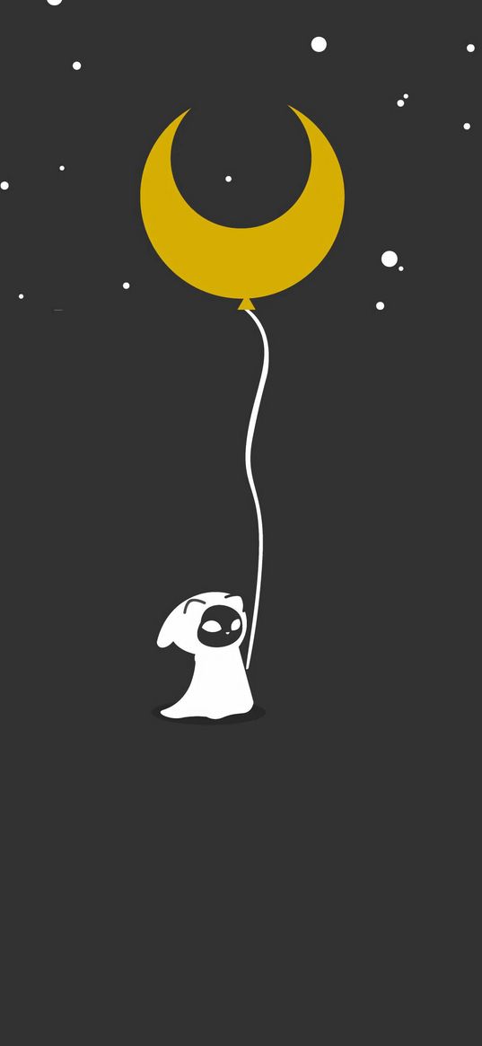 ghost, moon, balloon, night, art