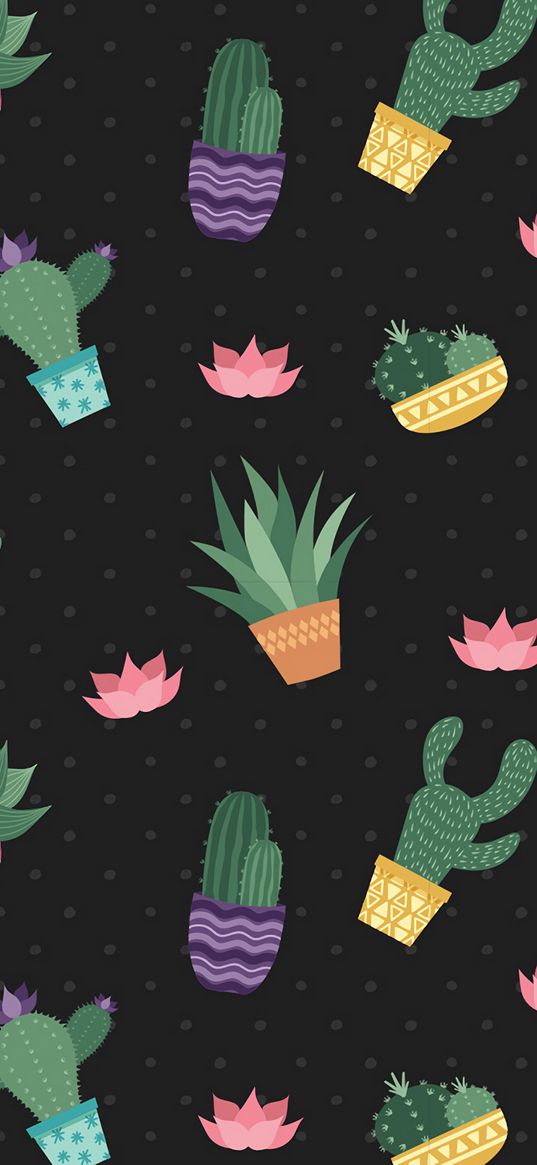 cacti, flowers, pattern, art