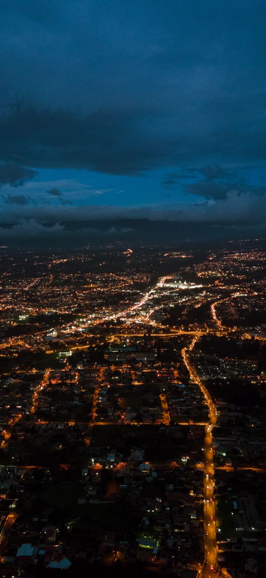 city, night, aerial view, height, view, overview