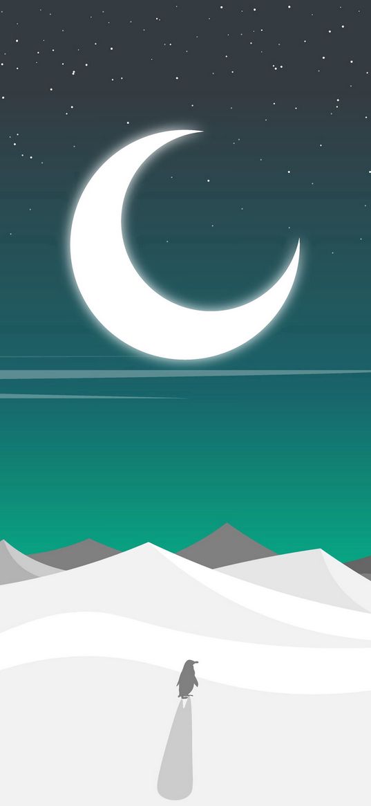 penguin, desert, moon, art, vector