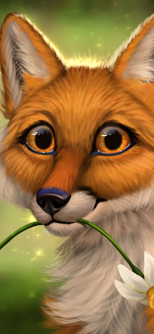 fox, daffodil, flower, eyes