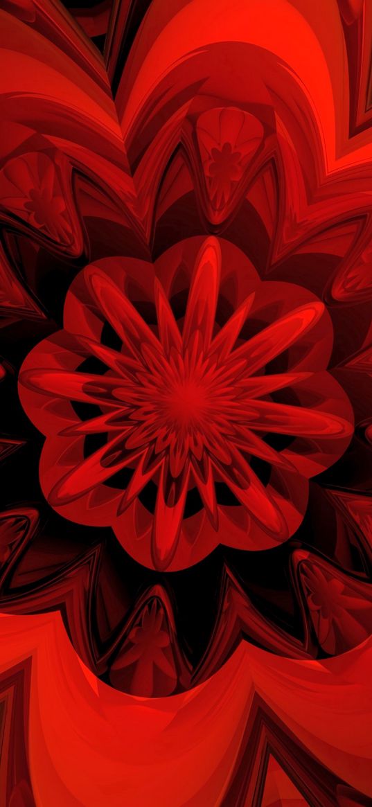 fractal, flower, red, digital, abstraction