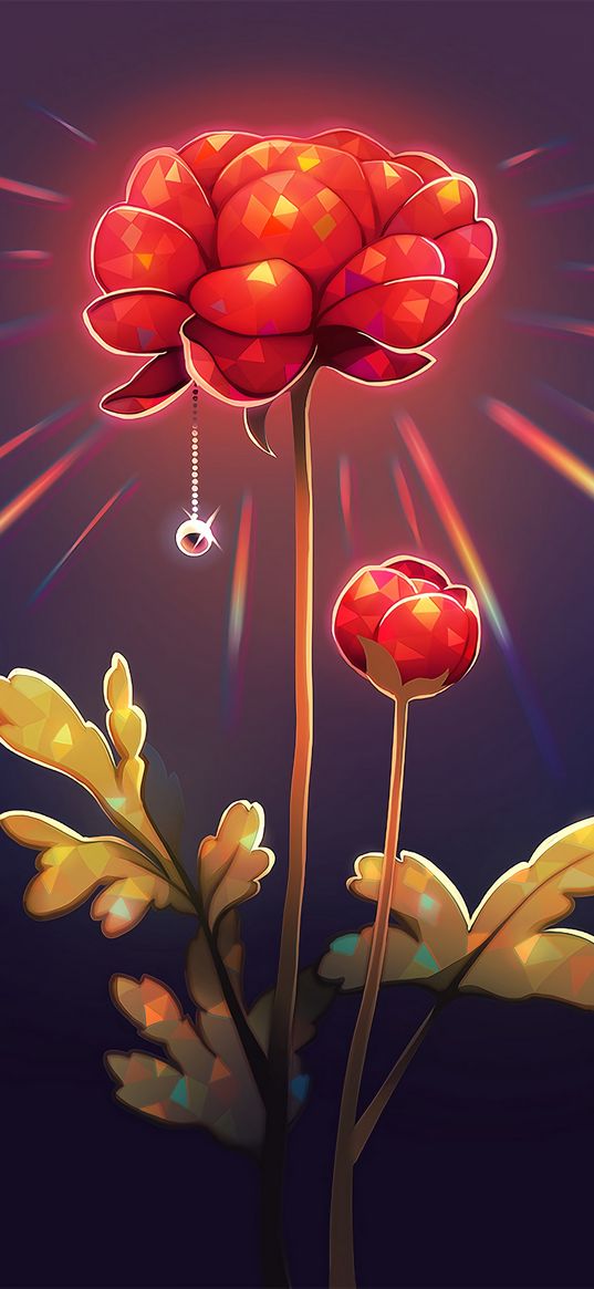 flower, shine, art, red, jewel