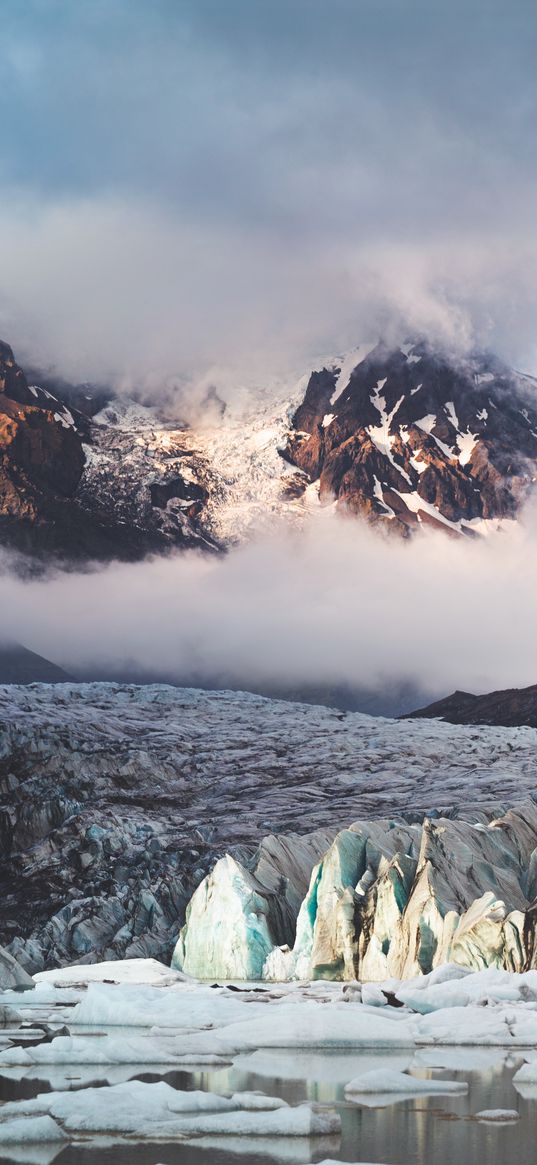 glacier, mountains, clouds, ice, landscape, iceland