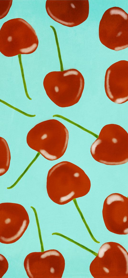 cherries, pattern, berries, red