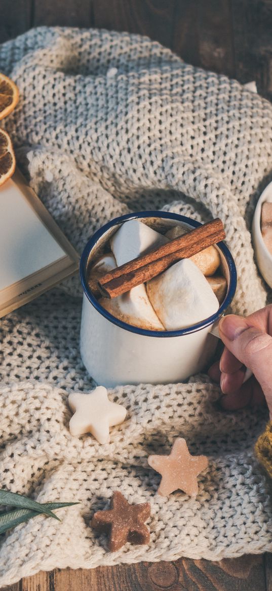 mug, drink, marshmallows, cinnamon, sweets