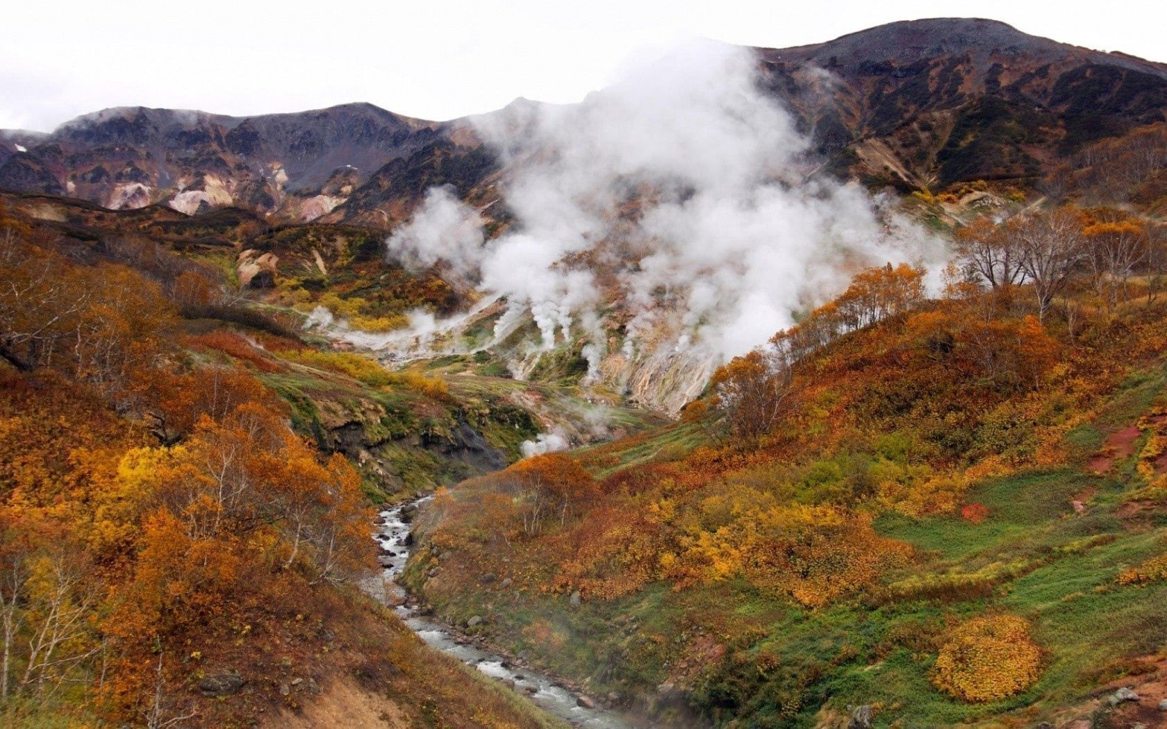 volcano, eruption, steam, smoke, mountains