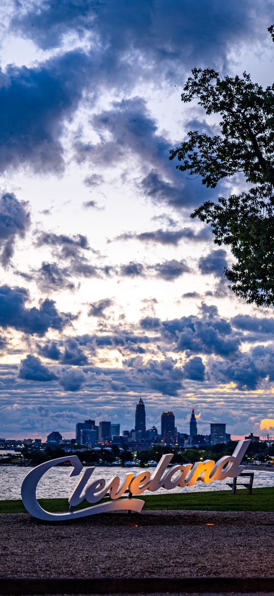 city, coast, inscription, view, cleveland, usa