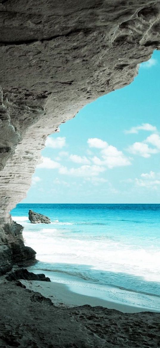 cave, sea, coast, rock, paradise