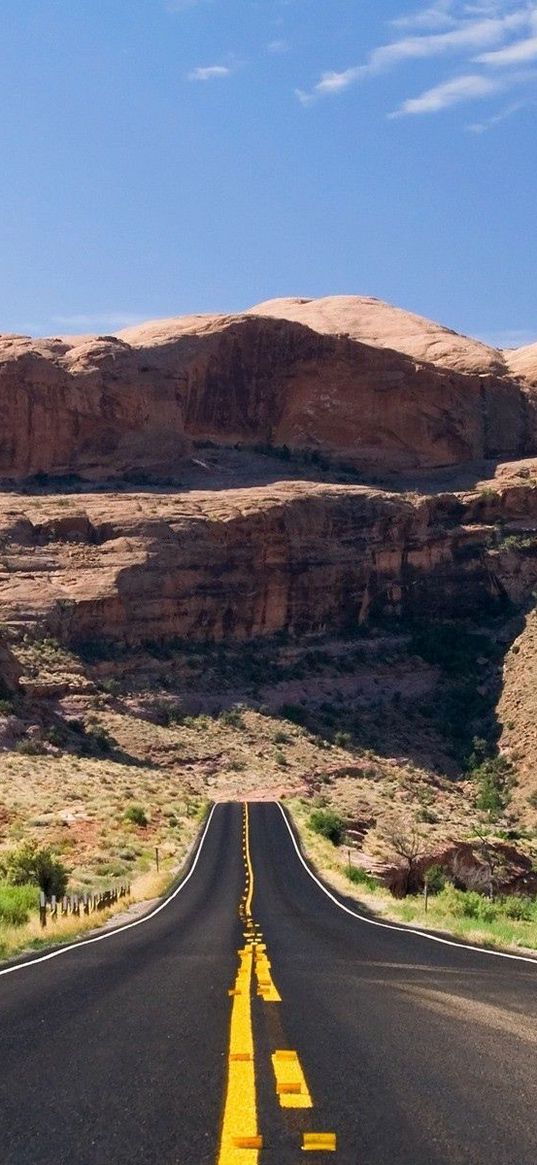 road, asphalt, marking, lines, canyons, trees