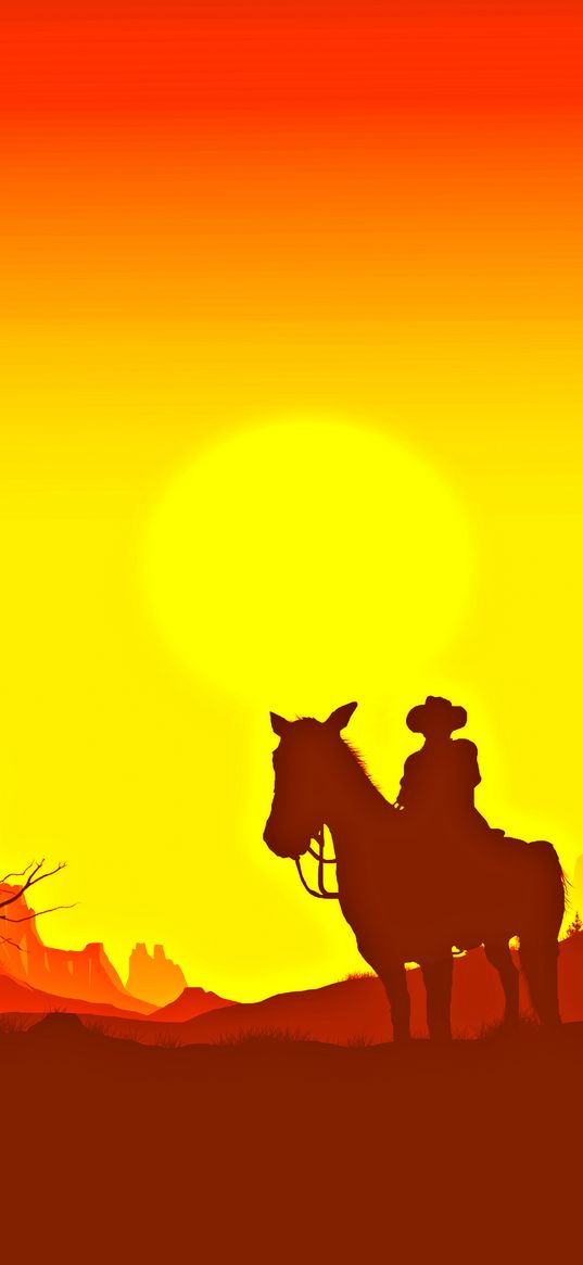 horseman, silhouette, sunset, western, art