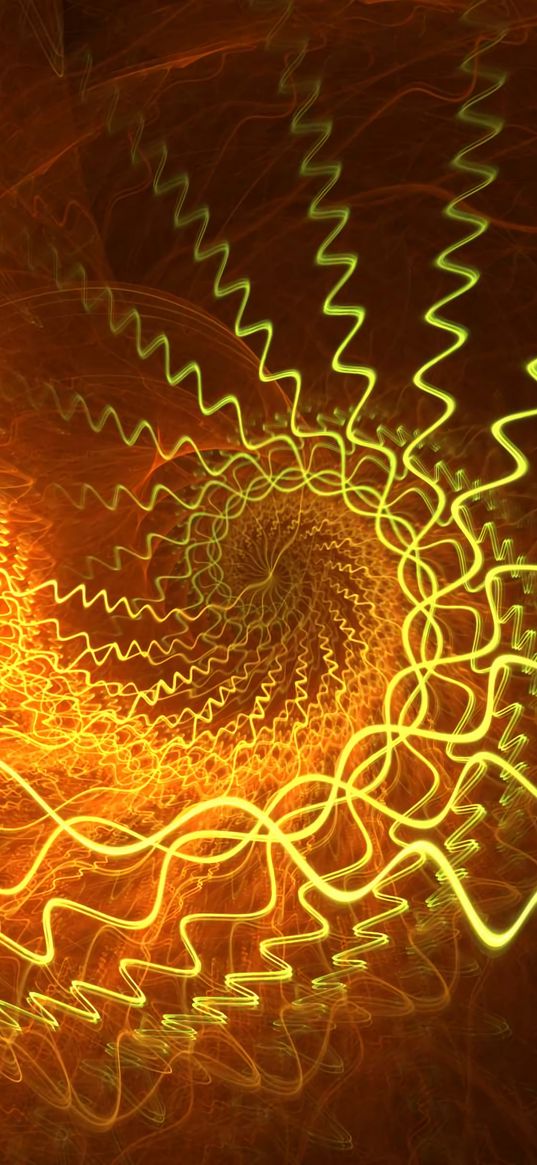 spiral, threads, tangled, glow, fractal