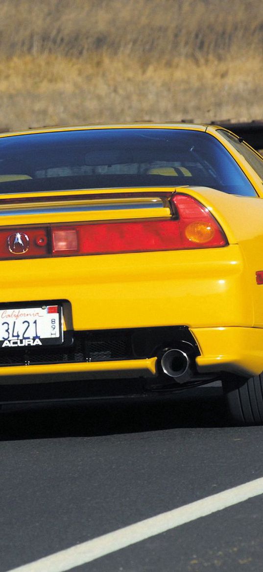 acura, nsx, yellow, sports, style, rear view, car, road, nature