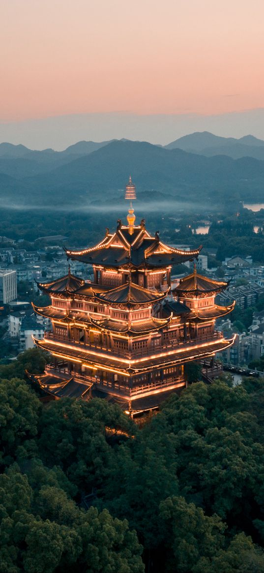 pagoda, building, architecture, temple, city, overview