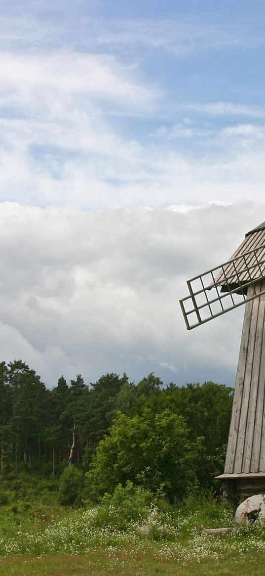 mill, wings, wooden, trees, wood