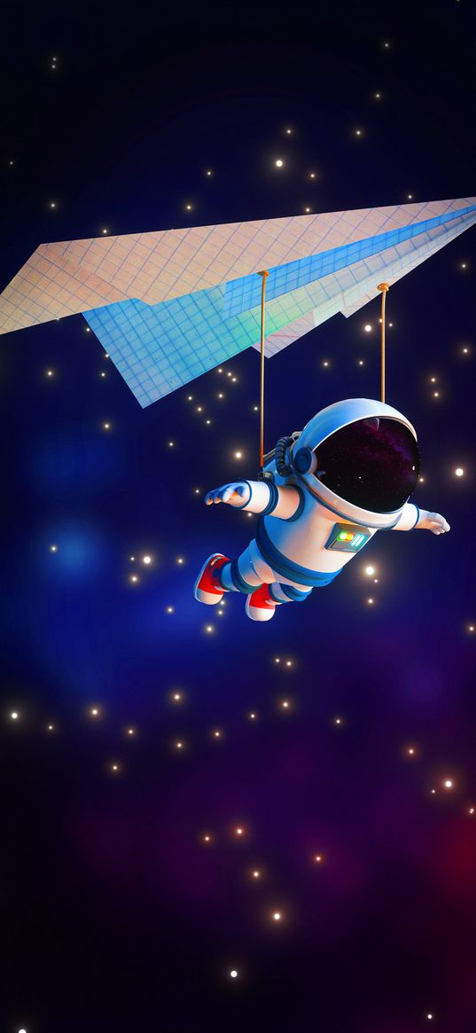 astronaut, airplane, paper, stars, space, art