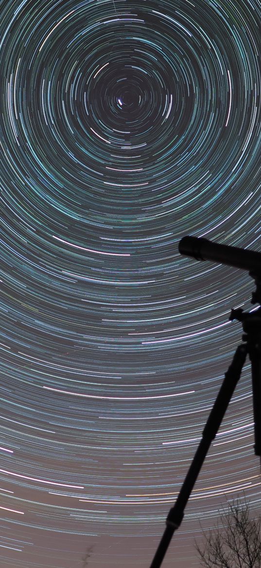 telescope, starry sky, night, blur, motion