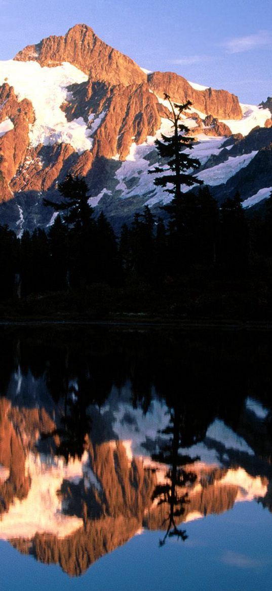 mountains, lake, shade, evening