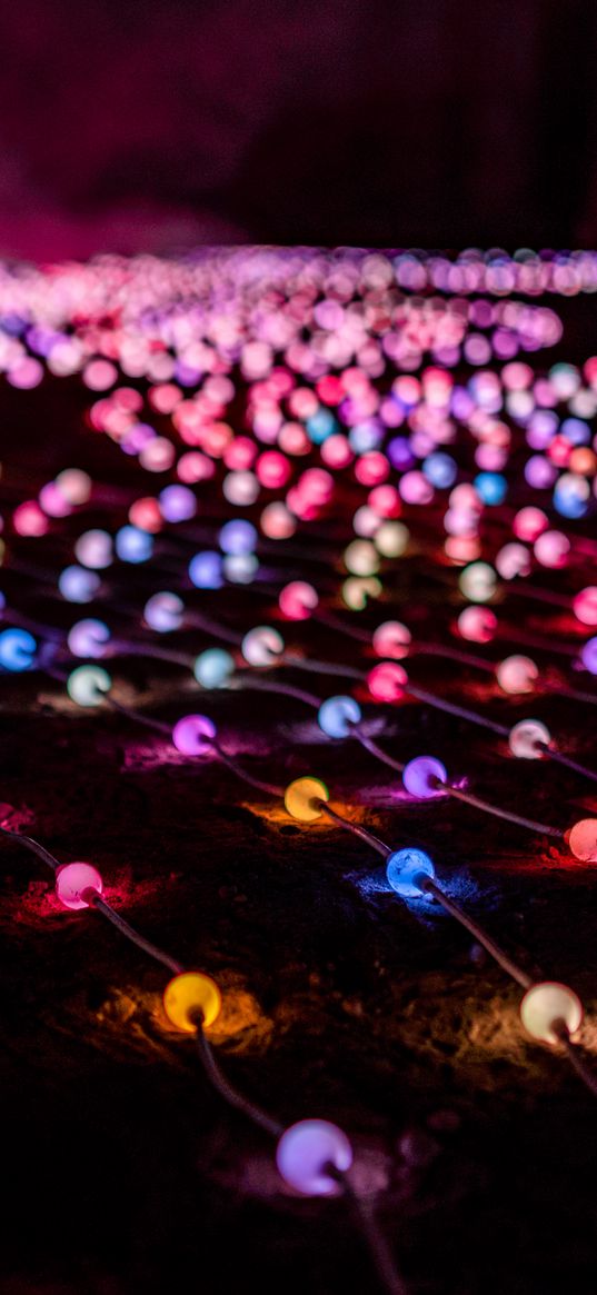 garlands, colorful, bulbs, glow, glare, lights