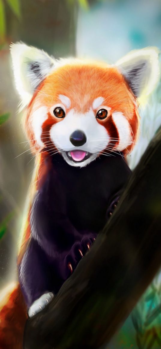 red panda, tongue protruding, art, animal, cute