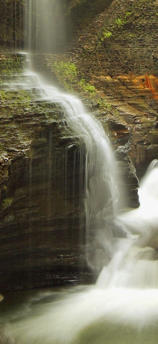 falls, rocks, gorge, moss, water, stream, dampness, humidity