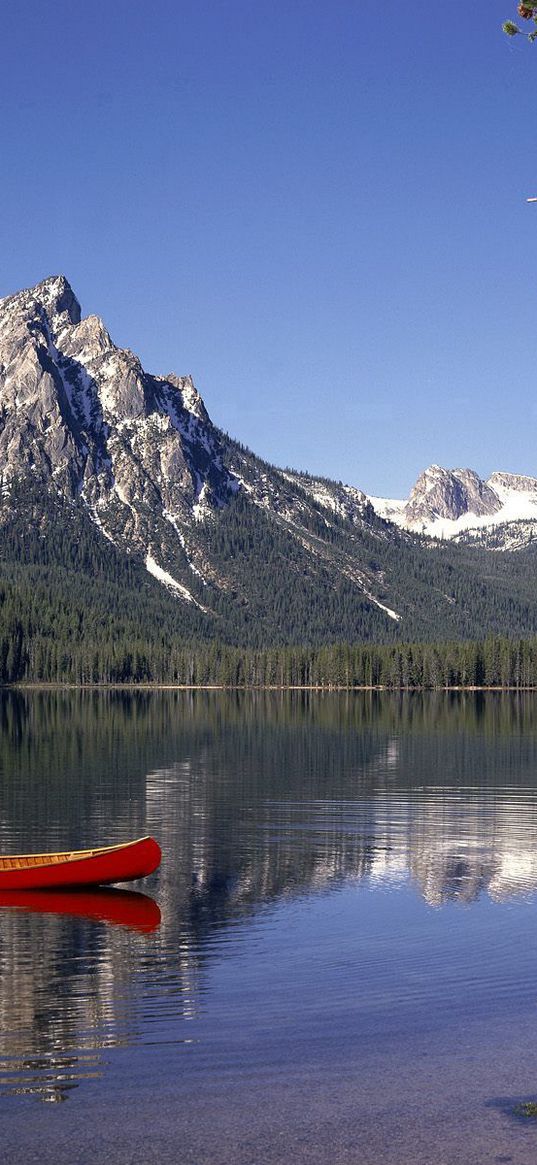 mountains, lake, idaho, fisherman, boat