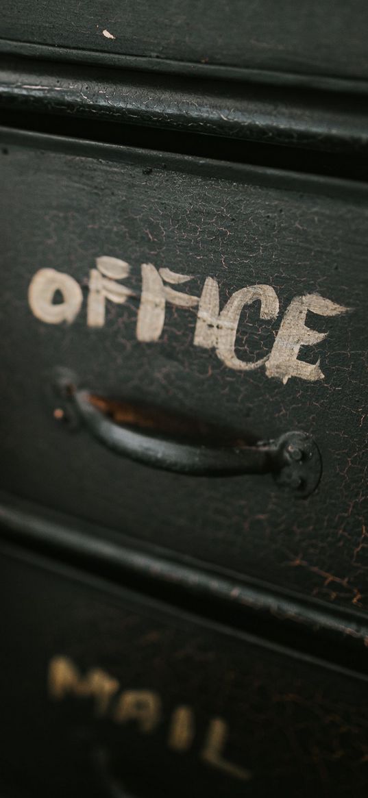 cupboard, wooden, black, handle, inscription