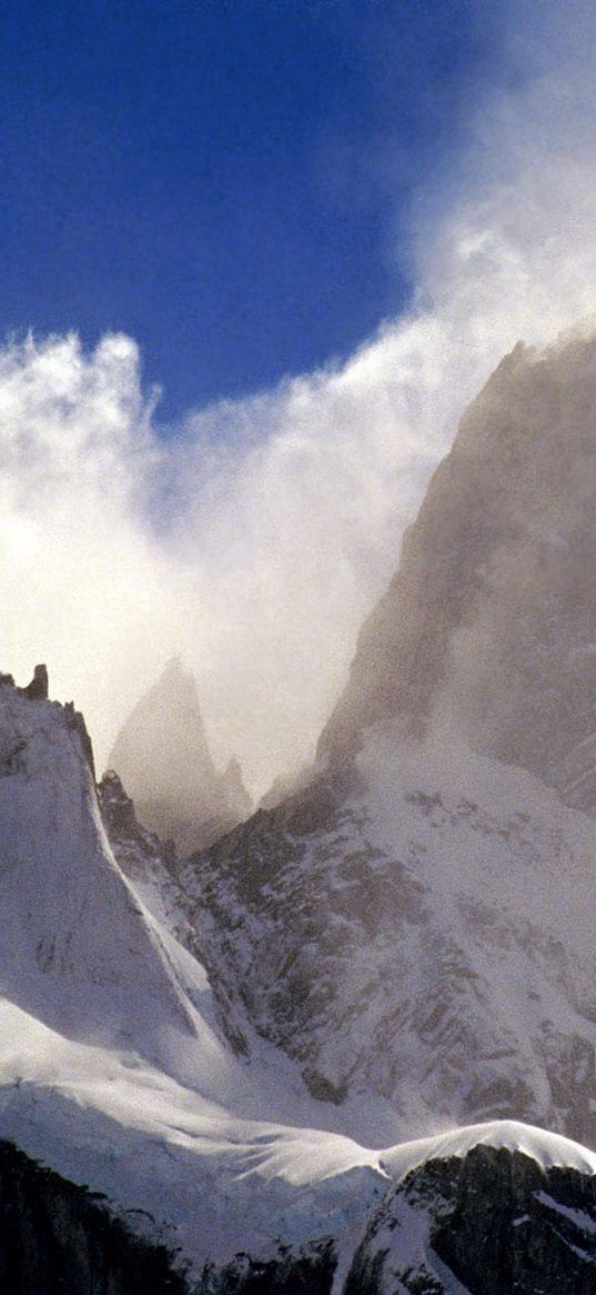 fitzroy peak, andes, mountains, snow, wind