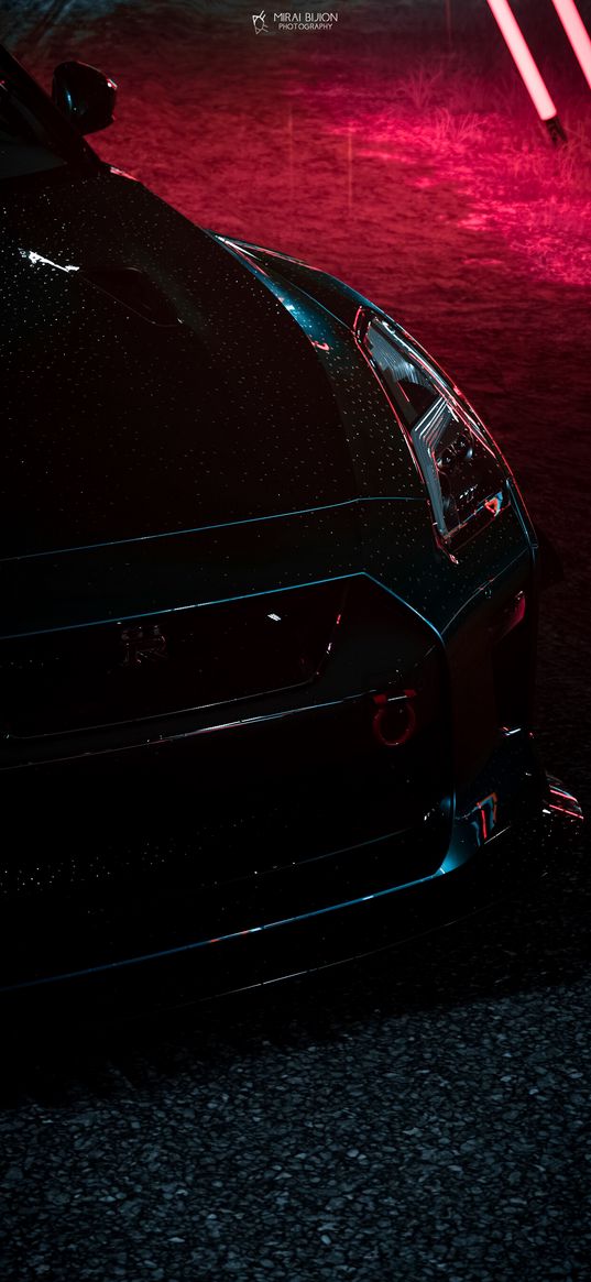 car, black, wet, dark, night