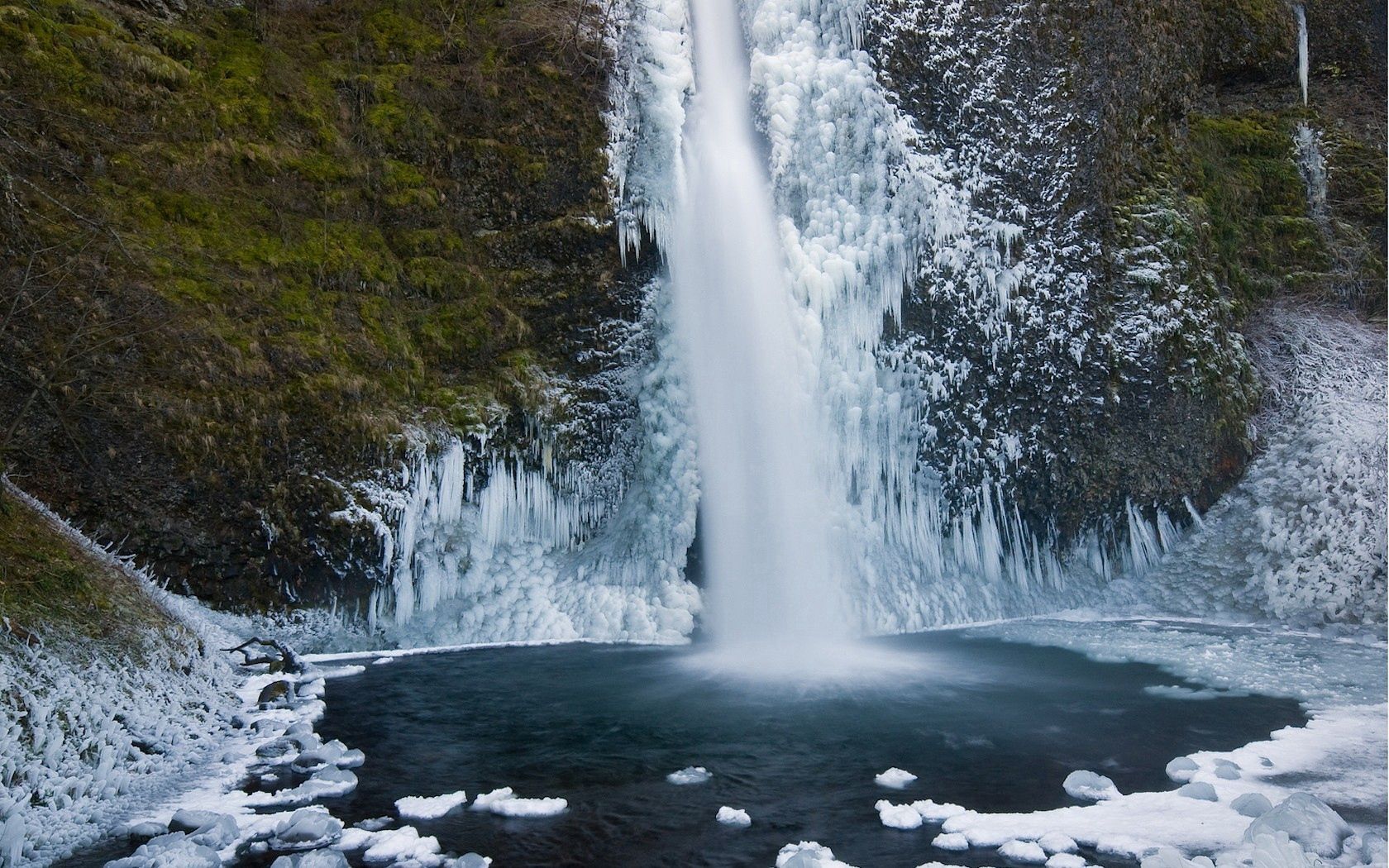 falls, ice, cold, moss