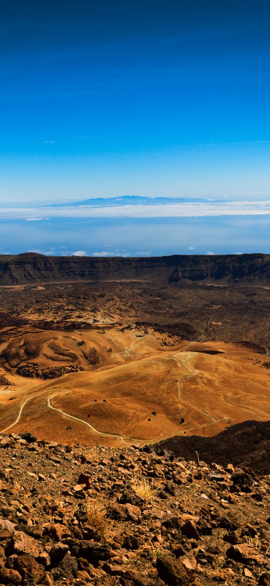 mountains, crater, volcanic, stones, landscape