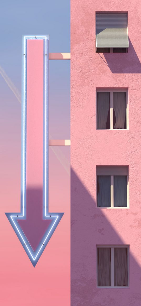 building, arrow, pointer, signboard, pink