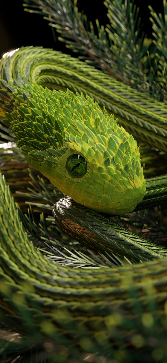 snake, green, reptile, scales, 3d