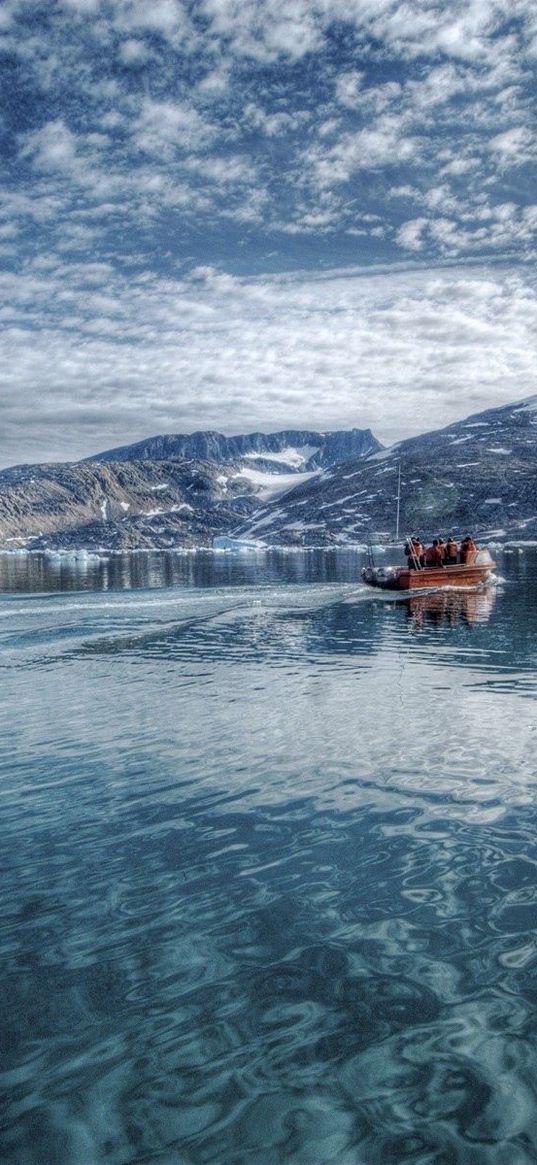 glacier, cold, boat, water table, mountains