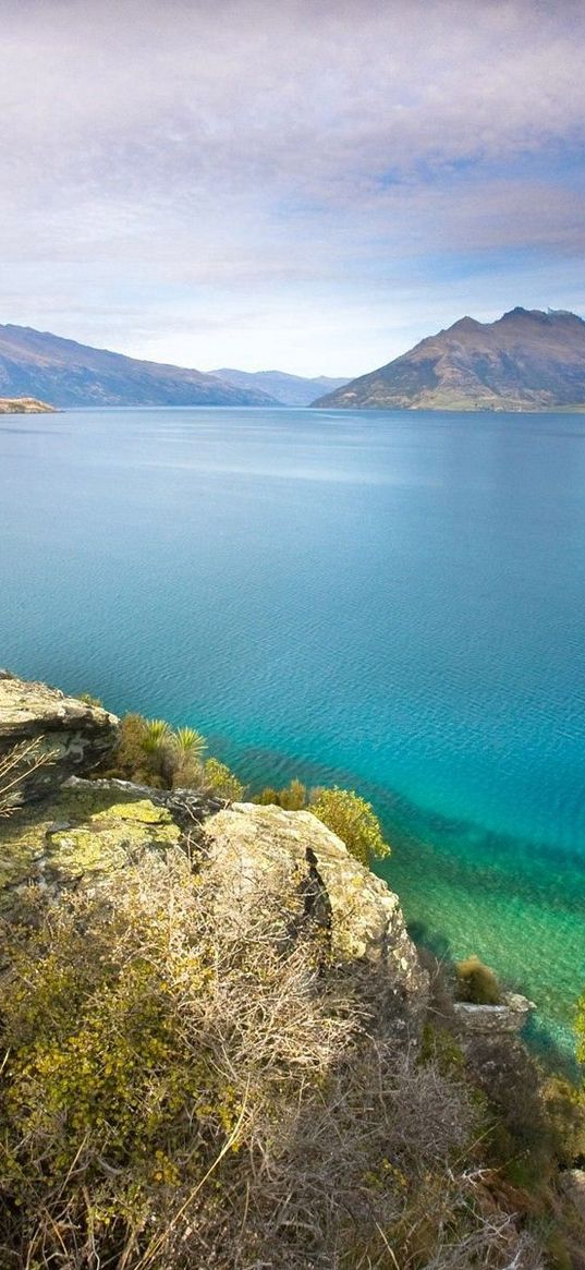 stones, coast, lake, water table, vegetation