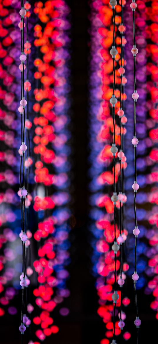 garlands, light, lights, red, blur