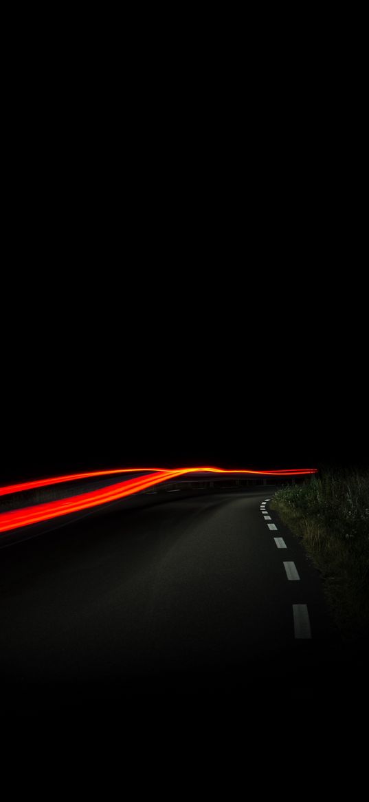 road, night, dark, line, light, long exposure