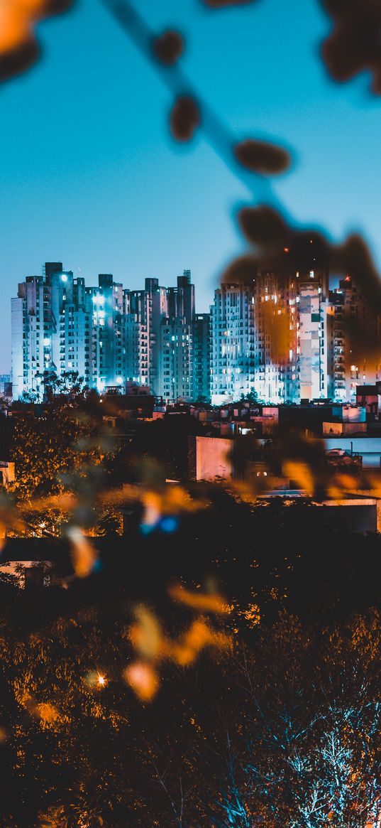 night city, buildings, architecture, lights, panorama