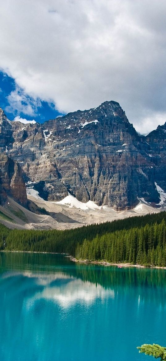 lake, mountains, trees, fir-tree, water table