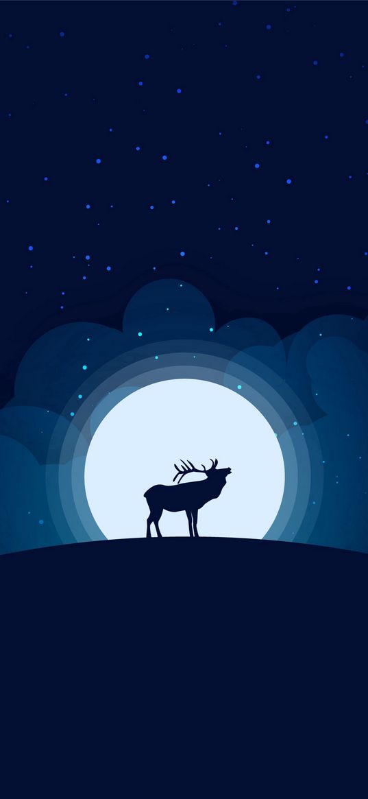 deer, moon, night, dark, art