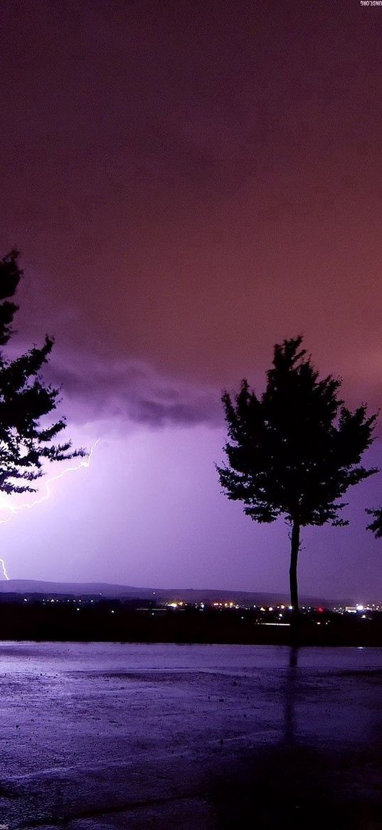 lightning, elements, sky, darkness, trees