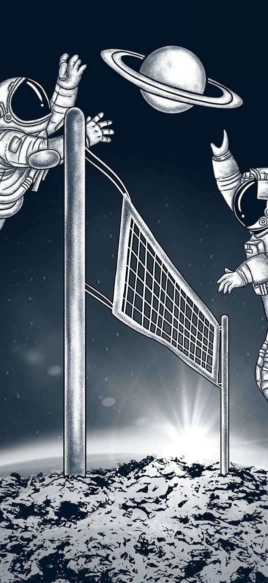 astronauts, volleyball, planet, space, art