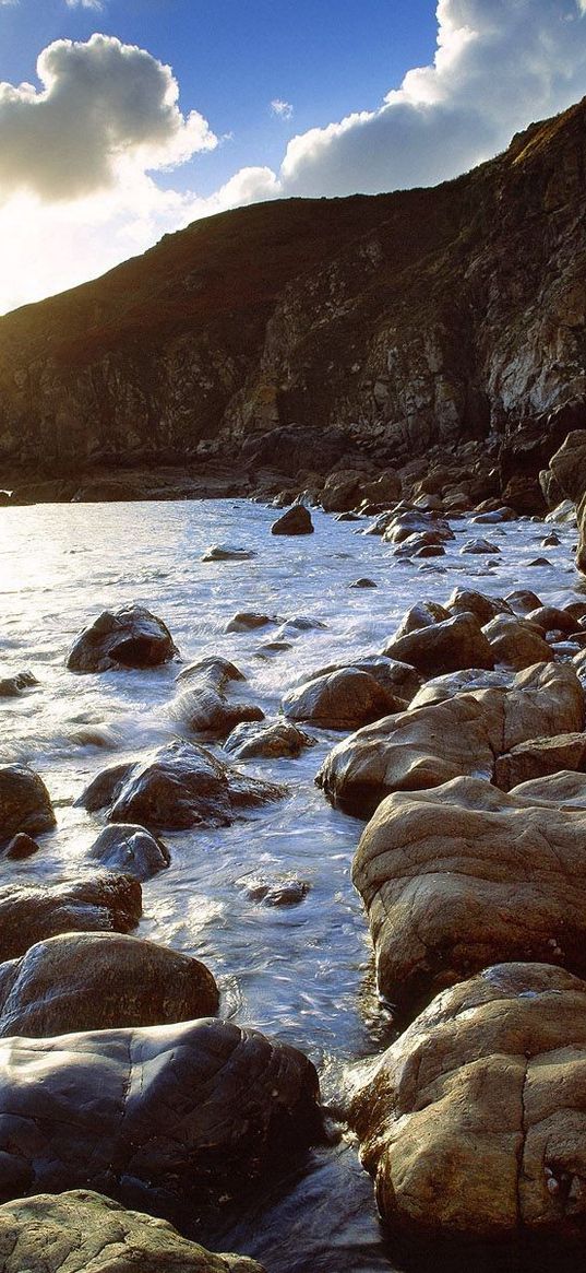 stones, coast, sea, iceland, splashes